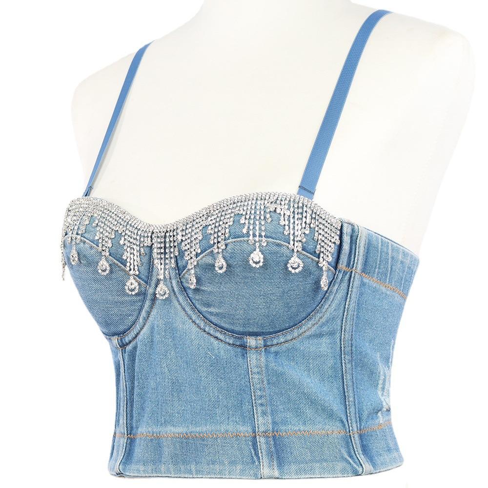 Womens Denim | Denim Diamante Trim Bandeau Mini Dress Clothing Denim