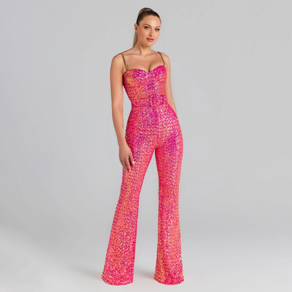 Womens Jumpsuits & Rompers | One Shoulder Sequin Flare Jumpsuit Clothing Jumpsuits & Rompers