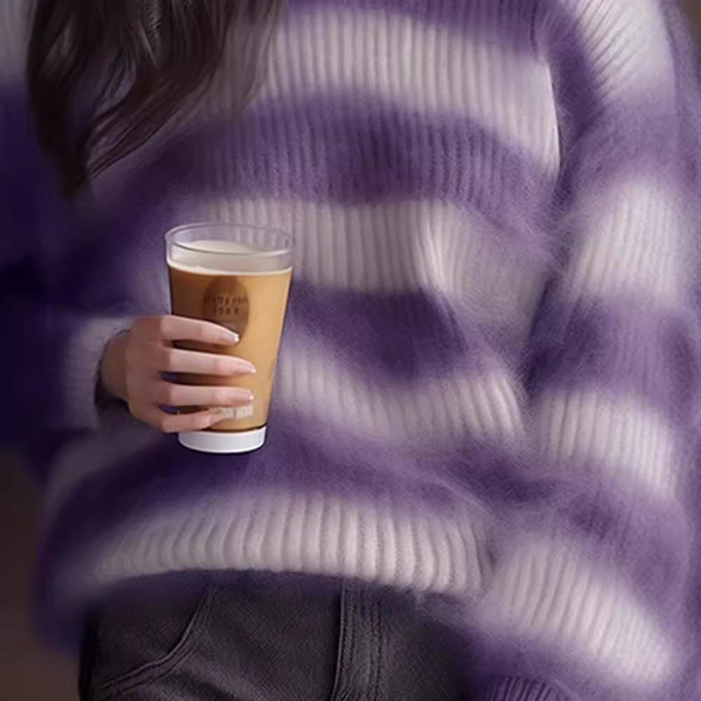 Womens Sweaters | Fluffy Stripe Crew Neck Knit Sweater Clothing Sweaters